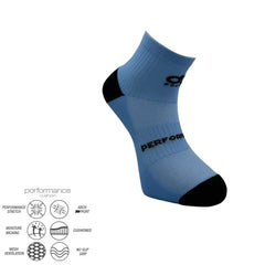 Light blue performance athletic sock with black toe and heel, featuring moisture-wicking and cushioned design