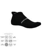 Black performance athletic sock with cushioned support, moisture-wicking, and no-slip grip for running, cycling, tennis