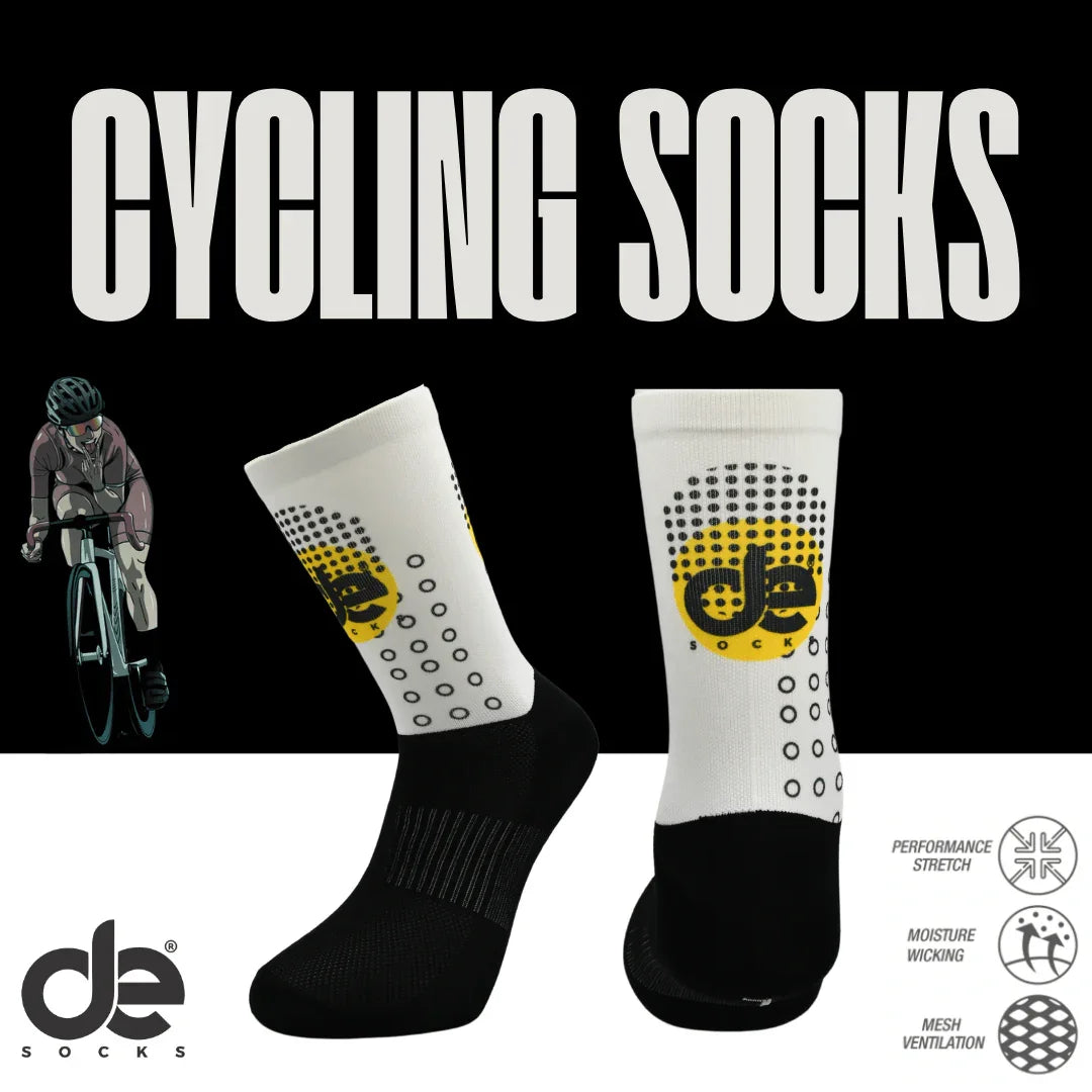 Ποδηλατικές κάλτσες Circles με εκτύπωση και τεχνολογίες performance stretch, moisture wicking και mesh ventilation για κορυφαία απόδοση.