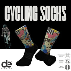 Colorful cycling socks with performance stretch, moisture-wicking, and mesh ventilation features