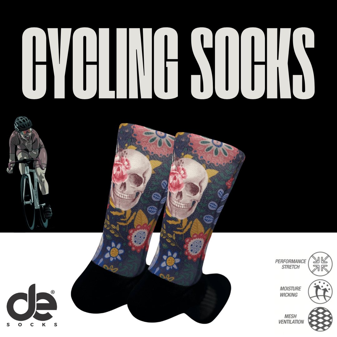 Ποδηλατικές κάλτσες Skull με floral σχέδιο, ήπια συμπίεση και mesh εξαερισμό, ιδανικές για ποδηλασία και έντονη δραστηριότητα.
