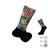 Colorful abstract pattern athletic socks with performance stretch and moisture-wicking features
