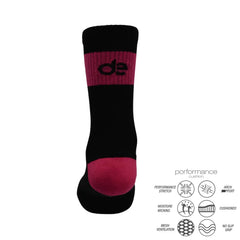 Black and pink performance athletic socks with moisture-wicking and cushioned features for running, cycling, and training.