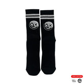 Black athletic socks with skull design, gray stripes, 100% cotton, ideal for running or training