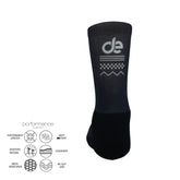 Black performance athletic sock with cushioned support, moisture-wicking, and no-slip grip for running, cycling, tennis, padel, training