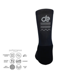 Black performance athletic sock with cushioned support, moisture-wicking, and no-slip grip for running, cycling, tennis, padel, training