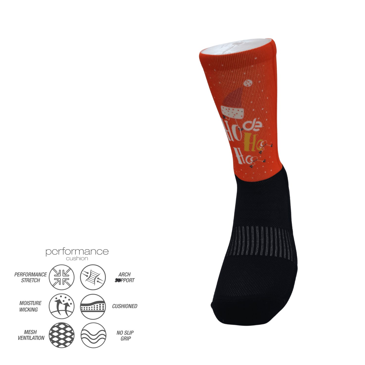 Κόκκινη Christmas αθλητική κάλτσα τρεξίματος με μαύρο πέλμα και εργονομικό σχεδιασμό. Ιδανική για σταθερότητα και απορρόφηση κραδασμών.