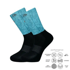 Performance athletic socks with topographic design, moisture-wicking, cushioned, and arch support