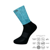 Performance athletic socks with moisture-wicking, cushioned support, and mesh ventilation for running or cycling.