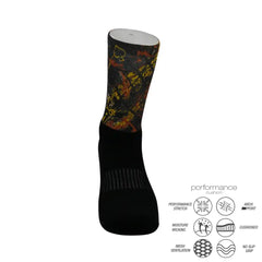 Performance athletic socks with vibrant design, moisture-wicking, cushioned, and arch support features