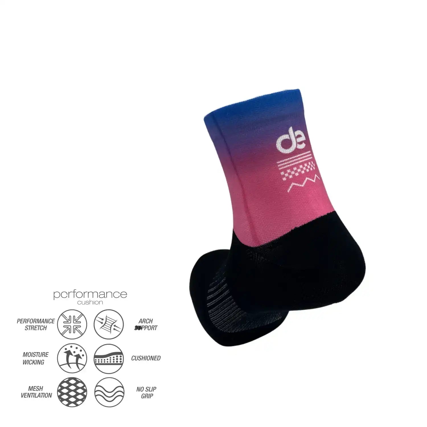 Gradient performance athletic socks with arch support and moisture-wicking features
