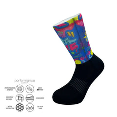 Colorful performance athletic sock with cushioned support, moisture-wicking, and no-slip grip for running, cycling, tennis