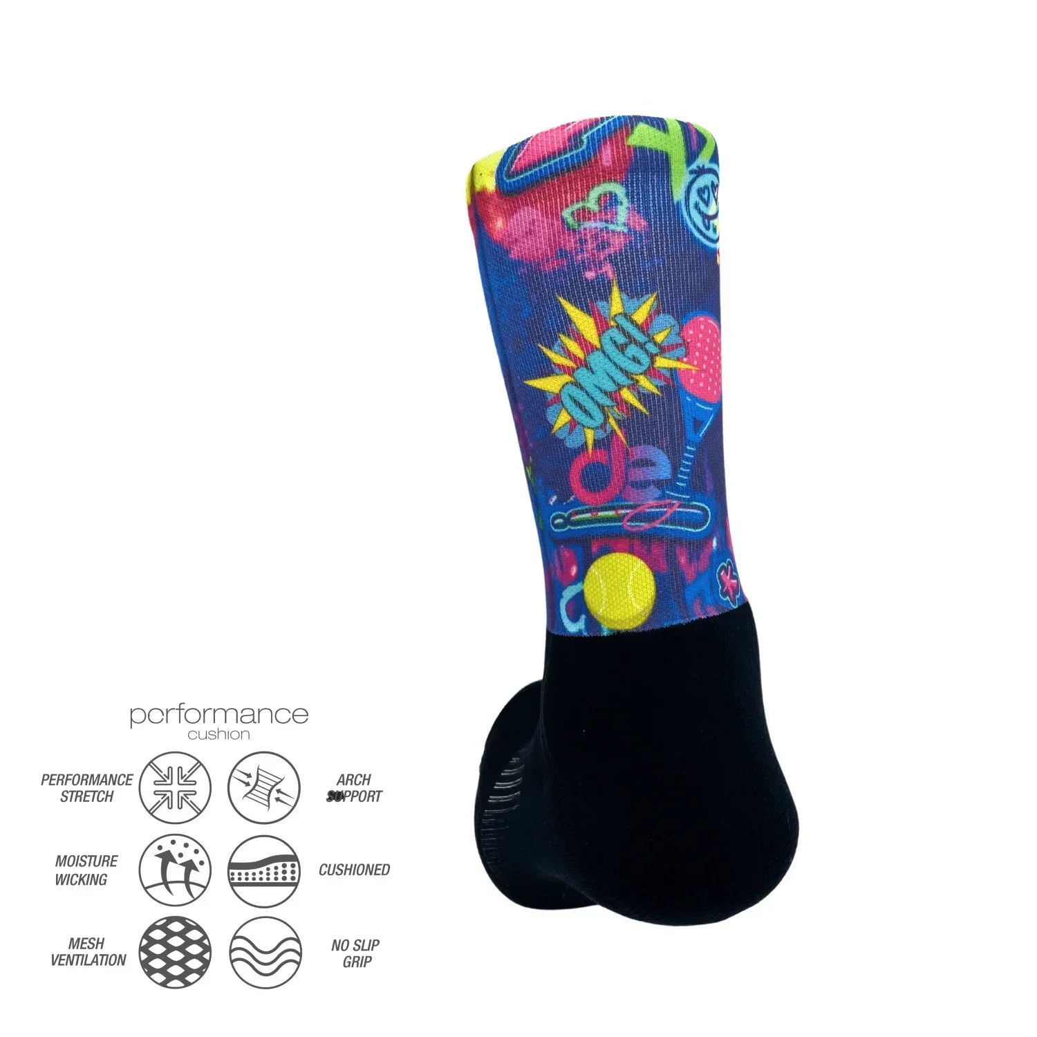 Κάλτσες Τένις & Padel Pro Grip Socks Printed Crazy με πολύχρωμο σχέδιο, αντικραδασμική ενίσχυση και αντιολισθητική σόλα για σταθερότητα και διαπνοή.