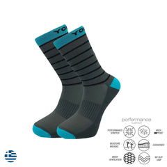 Κάλτσες Performance Trail Running Socks Crew Blue Grey για τρέξιμο σε μονοπάτια, με ενίσχυση, αντικραδασμική προστασία και εργονομική εφαρμογή.