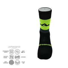Black and neon green performance athletic socks with cushioned support and moisture-wicking features