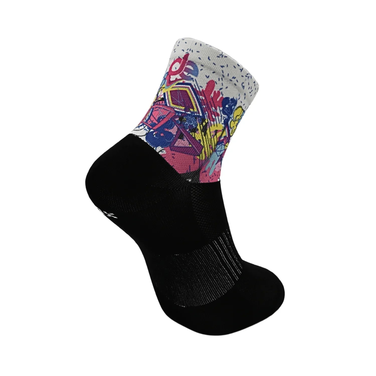 Αθλητικές κάλτσες τριάθλου & ποδηλασίας Speedstroke με πολύχρωμο σχέδιο και μαύρη βάση, ιδανικές για ποδηλασία και τρέξιμο υψηλής απόδοσης.