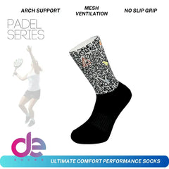 Padel performance socks with arch support, mesh ventilation, no slip grip, geometric pattern, ultimate comfort