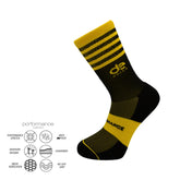 Κάλτσες Τρεξίματος Monster Smile σε μαύρο-κίτρινο με αντικραδασμική ενίσχυση και τεχνολογία διαπνοής για trail running και άνεση.