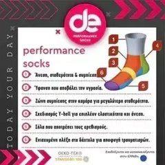 Performance socks with numbered features for athletic activities like running and cycling