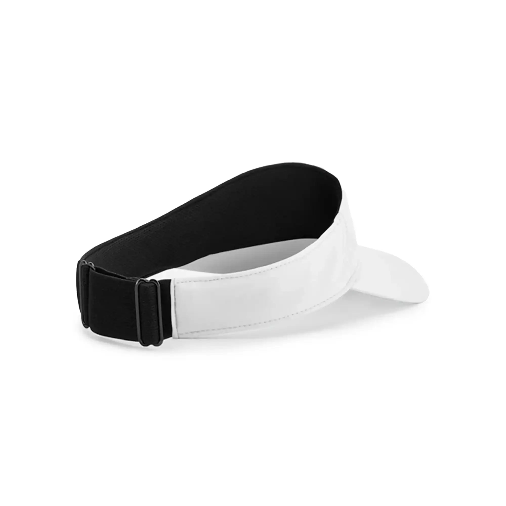 White athletic visor with black adjustable strap for running, tennis, or training
