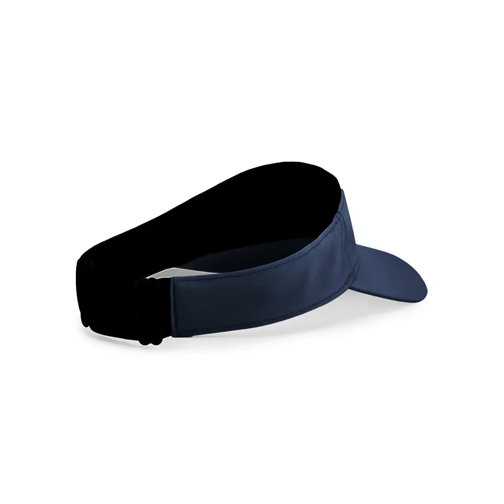 Navy blue athletic visor with black adjustable strap for running, tennis, or training