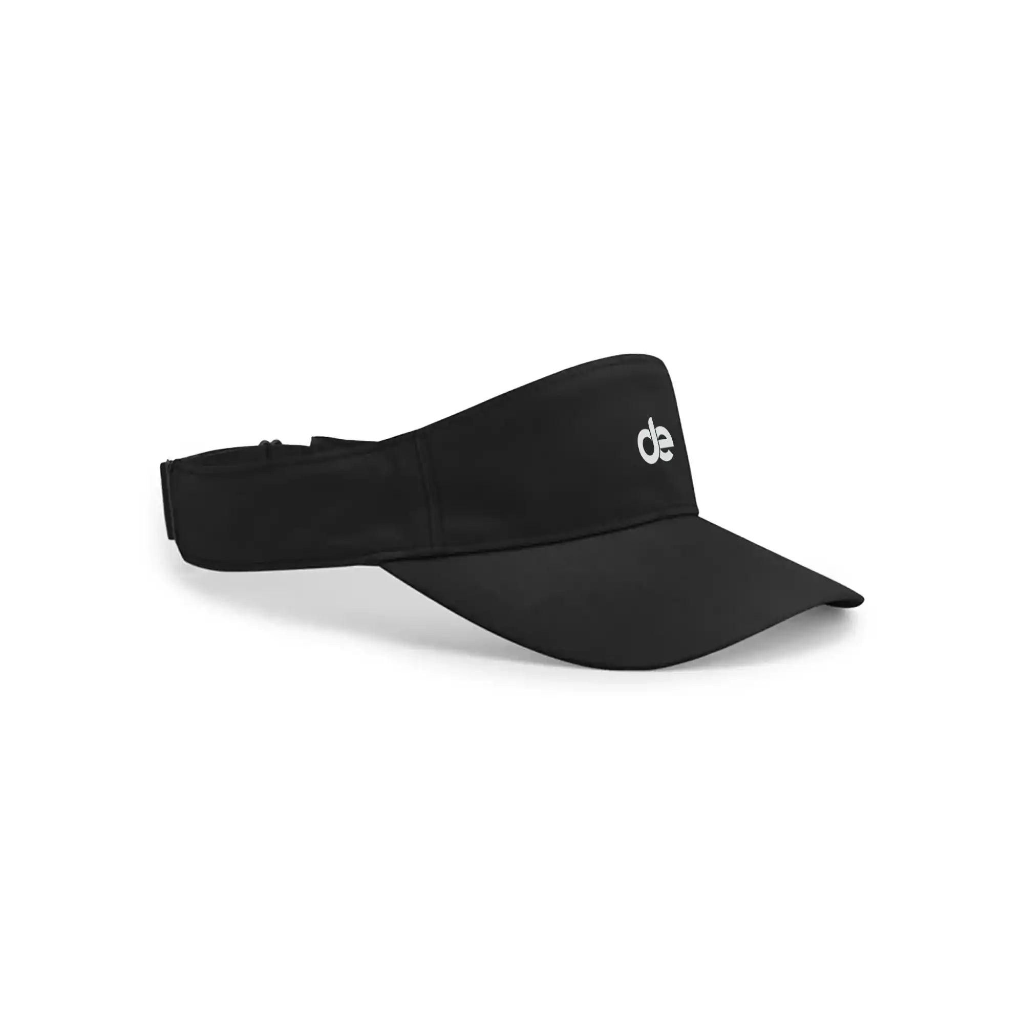 Black athletic visor with white logo, ideal for running and training