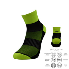 Αθλητικές κάλτσες τρεξίματος short crew lime black με τεχνολογία Performance Cushion για απορρόφηση κραδασμών και σταθερή εφαρμογή.