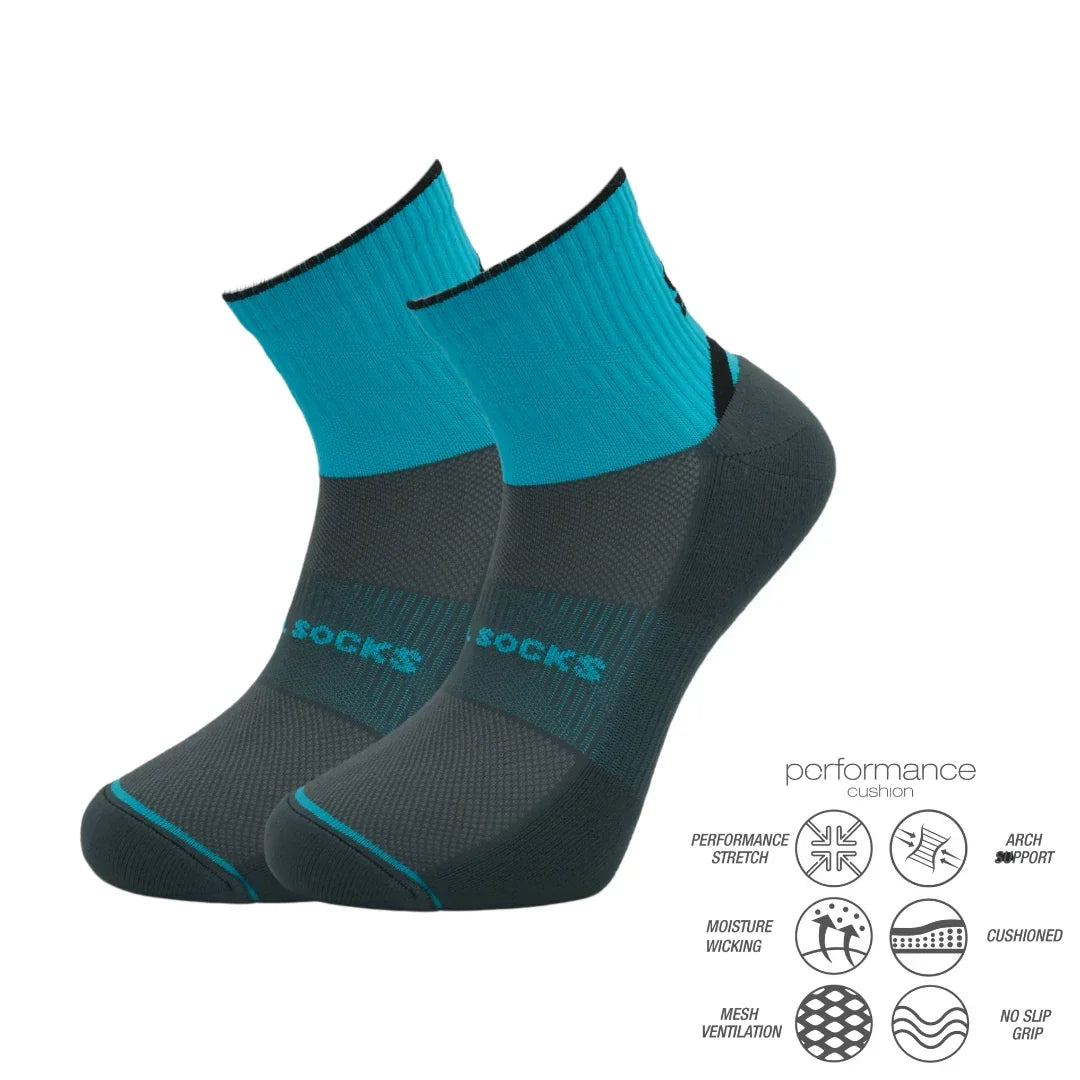Αθλητικές κάλτσες για τρέξιμο trail running socks Blue με ενίσχυση αντικραδασμική και διαπνέον ύφασμα για σταθερότητα στο τρέξιμο.