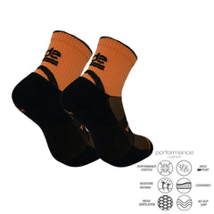 Αθλητικές κάλτσες για τρέξιμο trail running socks Orange με αντικραδασμική ενίσχυση και εργονομική εφαρμογή σε πορτοκαλί-μαύρο χρώμα. Ιδανικές για trail διαδρομές με σταθερότητα και άνεση.