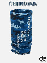 Blue camo bandana with 'Running Wild' text, ideal for athletic performance and training