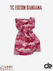 Pink camouflage YC Edition Bandana with 'RUN' text, ideal for athletic performance and sports activities.