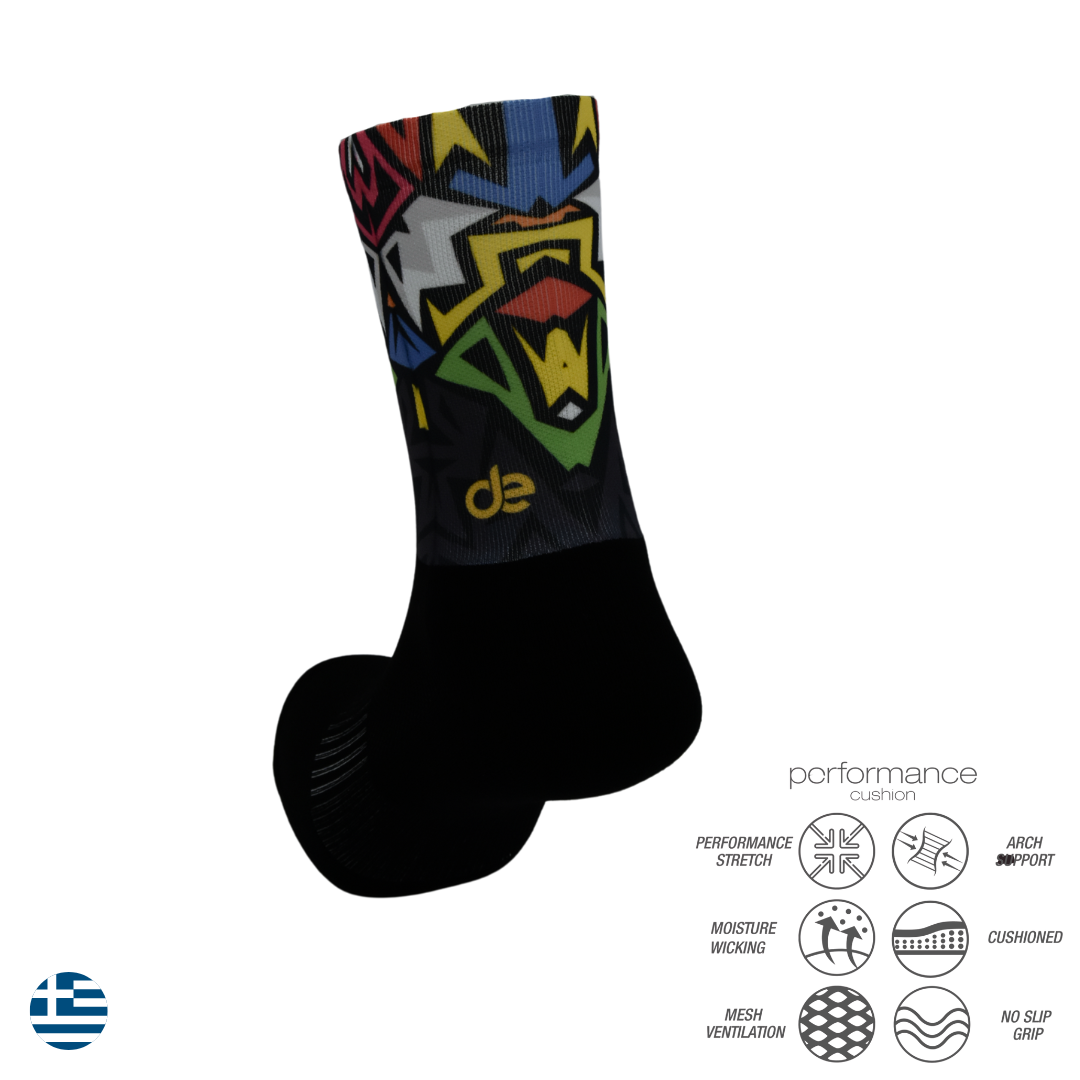 Geometric printed performance running socks crew