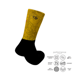 Yellow Map Pattern Crew Print Running Socks