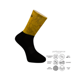 Yellow Map Pattern Crew Print Running Socks