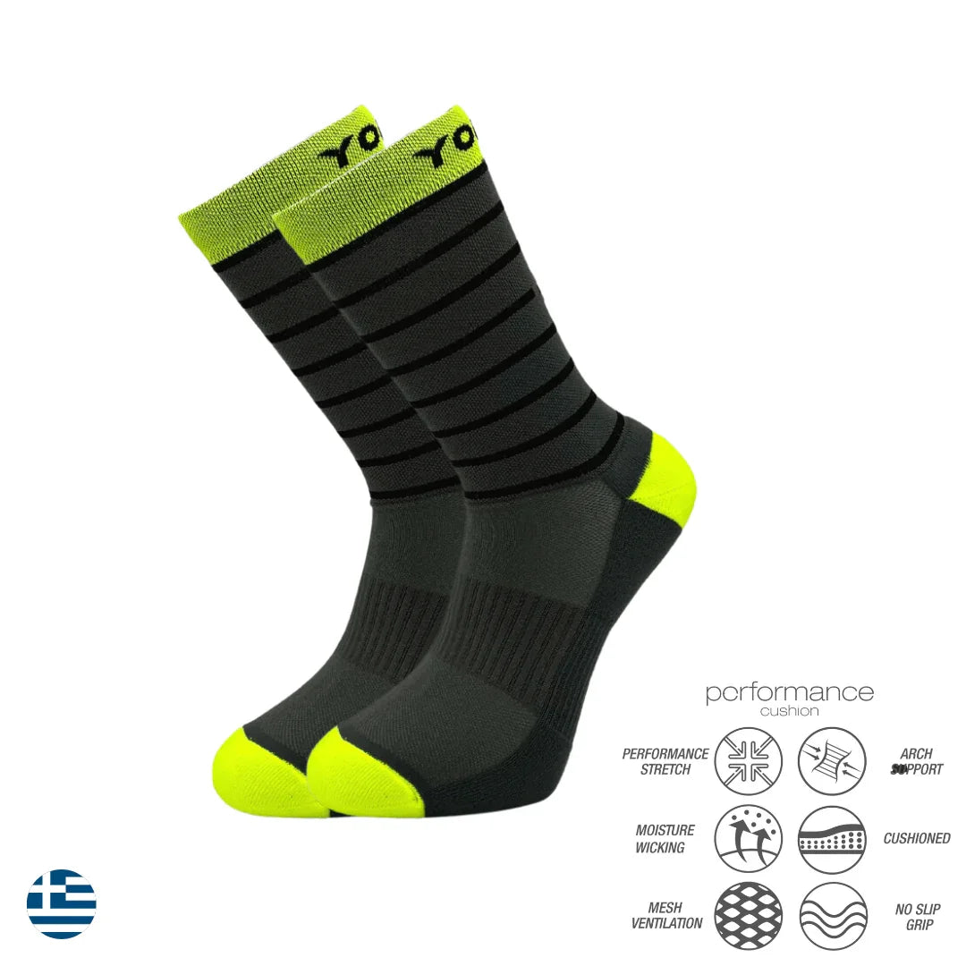 Κάλτσες τρεξίματος Performance Trail Running Socks Crew Yellow Grey με ενίσχυση στα δάχτυλα και πλέξη για εξαερισμό, ιδανικές για trail running.