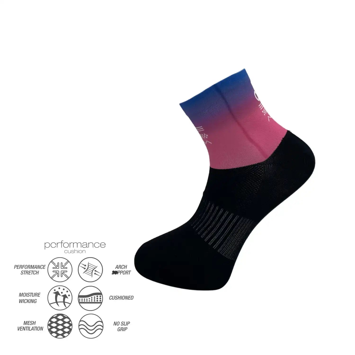 Performance athletic sock with gradient design, arch support, and moisture-wicking features