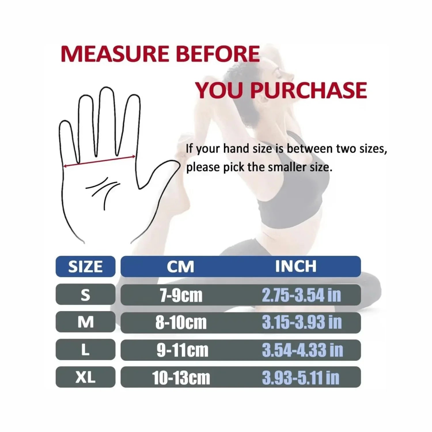 Μεγεθολόγιο για Ισοθερμικά Αθλητικά Γάντια - Ανθεκτικά & Διαπνέοντα, με οδηγίες μέτρησης παλάμης για σωστή επιλογή μεγέθους από S έως XL.