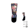 Skull with flowers printed performance cycling socks crew