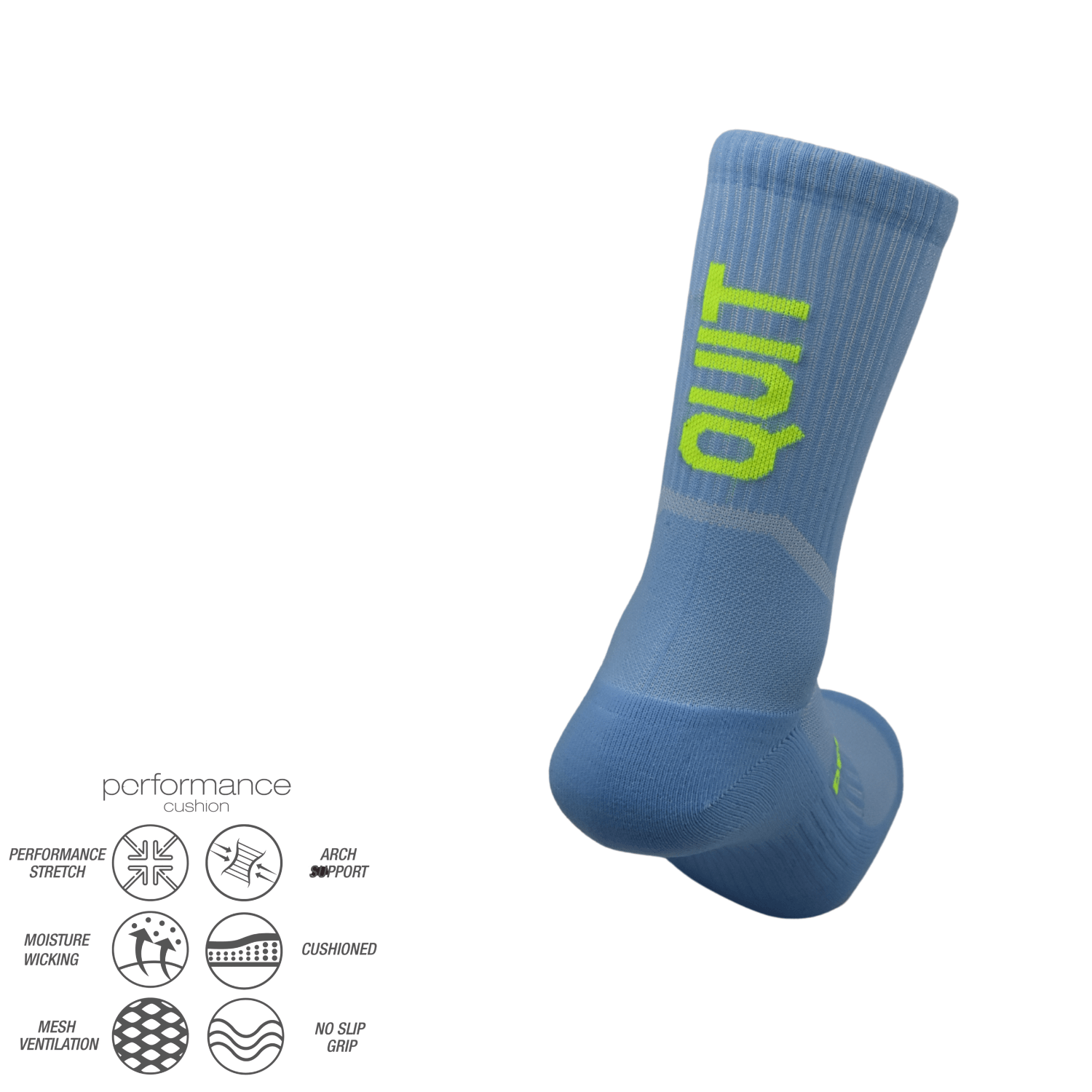 Πίσω όψη της κάλτσας D-Q με την ένδειξη QUIT, σχεδιασμένη για σταθερότητα και άνεση στο τρέξιμο. Κατάλληλη για trail και δρόμο.