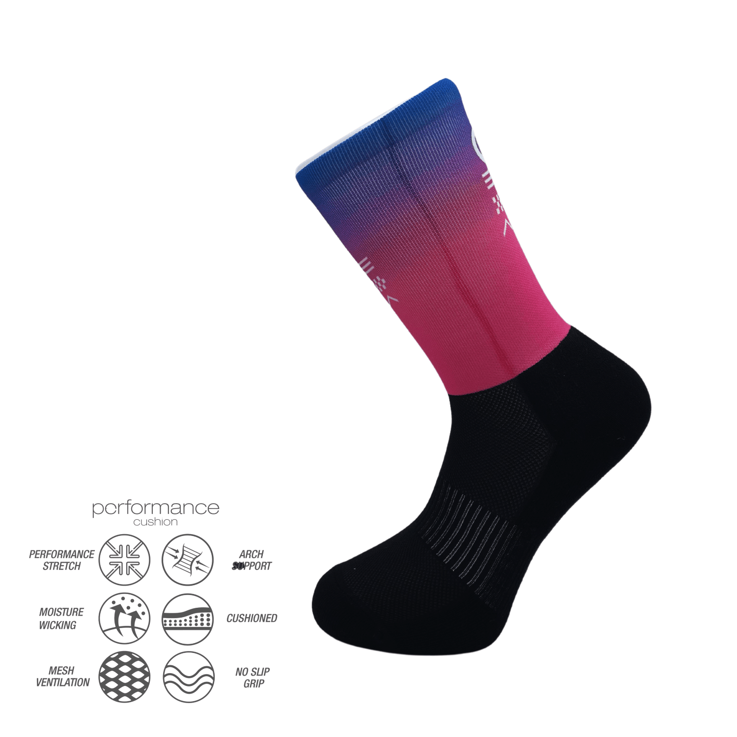 Αθλητικές κάλτσες τρεξίματος – Pink-Blue Εκτύπωση με εργονομική εφαρμογή, αντικραδασμική ενίσχυση και τεχνολογία διαπνοής. Ιδανικές για έντονη προπόνηση.
