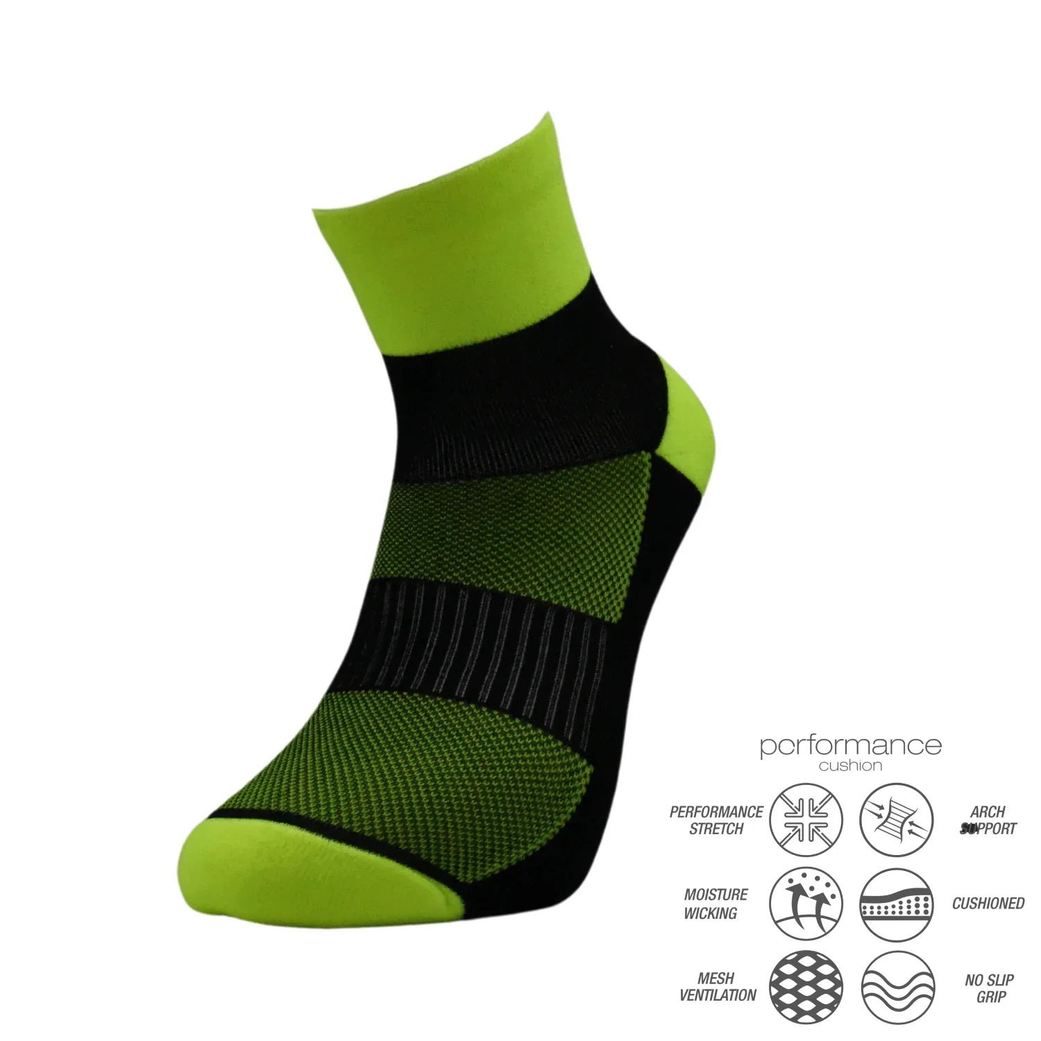 Κάλτσες τρεξίματος trail lime black με ενίσχυση arch support και mesh αερισμό, ιδανικές για ultra distances και skyrunning.