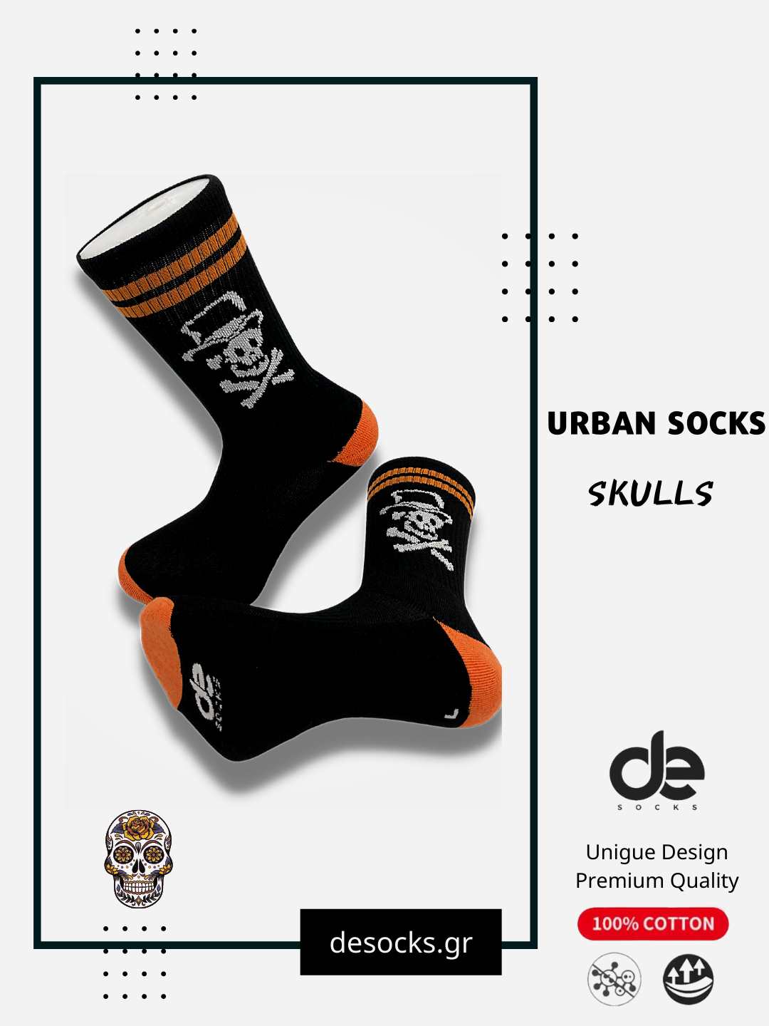 de_socks Κάλτσα Skulls Black  Mid High
